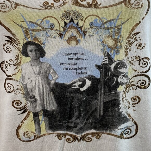 KAVIO! -- White "T" w/Image: "I May Appear Harmless..But I'm Completely Badass" - Picture 3 of 16